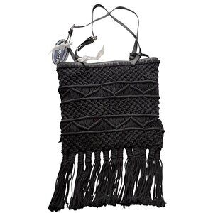 Scoop Macrame Black Shoulder Bag Hobo Tote Bag with Fringe NWT
